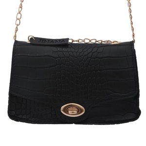 Embossed Faux Leather Mini Handbag/ BLACK